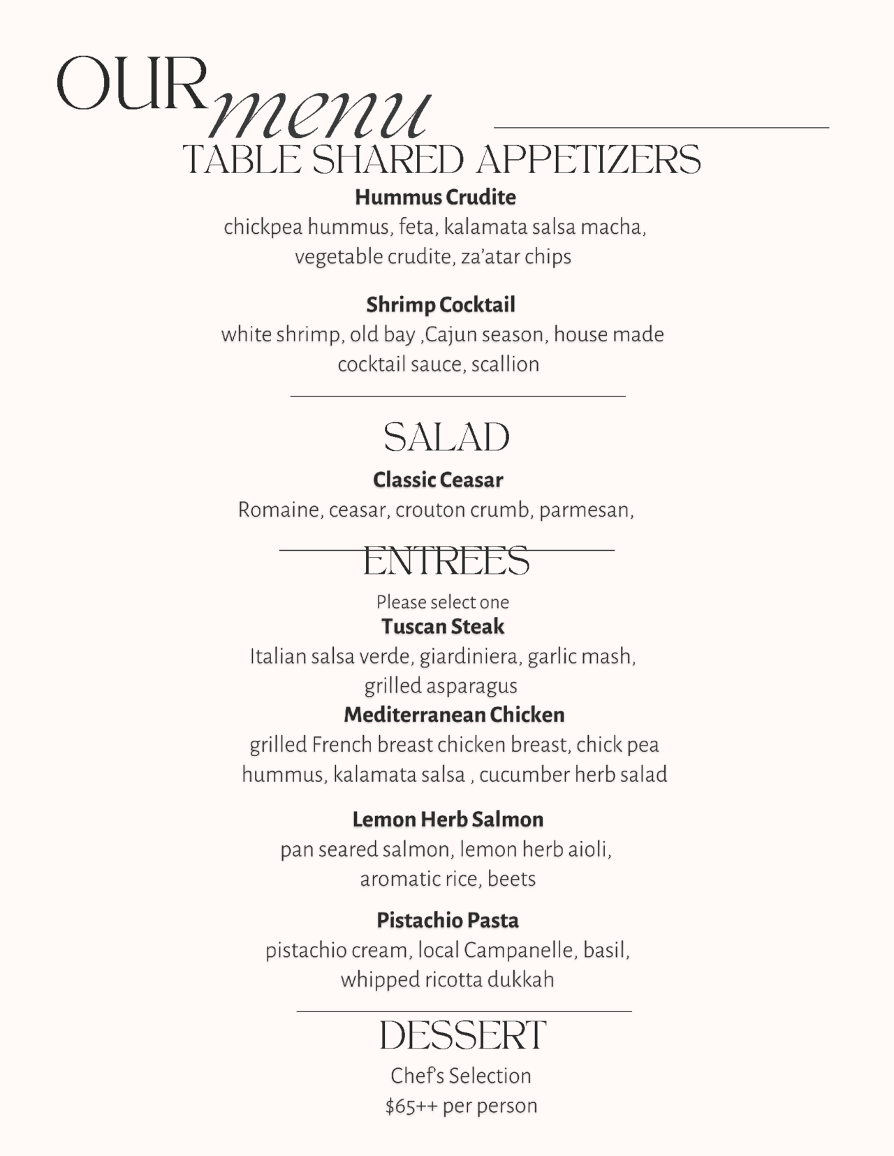 Event Menu - We can make any special event come to life